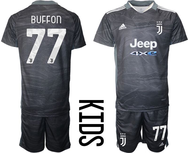 Youth 2021-2022 Club Juventus black goalkeeper #77 Soccer Jersey